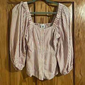 Cabi Buttondown Peplum Top with Puffy Sleeves